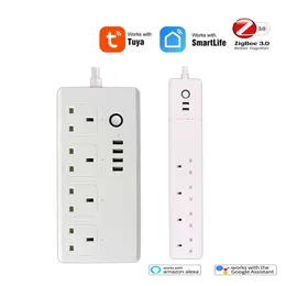 스마트 파워 플러그 영국 Tuya WiFi 전원 스트립 지그비 2USB 원격 음성 제어 타이머 플러그 16A 2500W 스마트 전기 소켓 홈 Alexa HKD230727