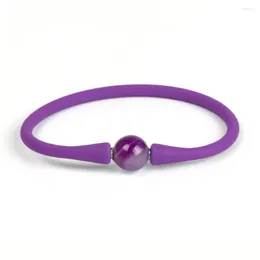 Charm Bracelets Natural Round Stone Bracelet Silicone Bangle Colorful Rubber Amethyst Gemstone Women Jewelry