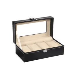 Jewelry Boxes F19D 2/3/4/5 Slot Watch Box PU Leather Lockable Display Watch Storage Boxes With Glass Top Adjustable Jewelry Organizer Gift 230727