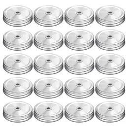 Kitchen Storage & Organization 20 Pieces Metal Regular Mouth Mason Jar Lids With Straw Hole Compatible Silver 2 7 Inch280y