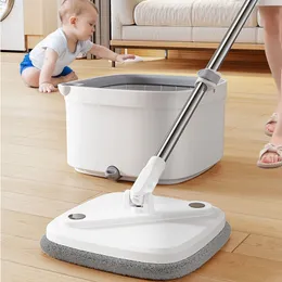 Mops Spin Mop and Bucket Set Squeeze Microfiber Rotating Mop with Self Separation Dirty and Clean Water System Home Cleaning Tools 230726