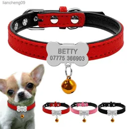 Personalisierte Hundehalsbänder, individuelles Chihuahua-Welpen-Katzenhalsband, Knochen-ID-Tags mit Gravur für kleine und mittelgroße Hunde, kostenloses Geschenk, Glocke XS S L230620