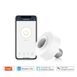 Plugues de energia inteligentes Tuya Smart Life Wi-Fi Tomada de luz Suporte para lâmpada Controle remoto Lâmpada LED Google Home Echo Alexa Controle de voz HKD230727