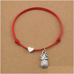 Charm Bracelets Handmade Lucky Red Cord Black Rope Tropical Fruits Ananas Pineapple Pendant Heart For Women Men Couple Jewelry Drop De Dhten