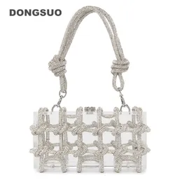 Evening Bags Knot Handle Rhinestones Evening Acrylic clutch Bag Designer clear shoulder bag Crystal Diamonds Dinner Party Wedding Purse 230727