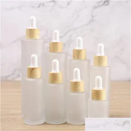 Packing Bottles Frost Glass Dropper Bottle 20Ml 30Ml 50Ml Essential Oil Per With Imitated Bamboo Lid Drop Delivery Office School Busin Ot5Ul