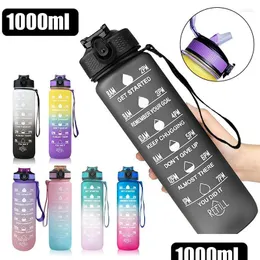 Water Bottles Liter Bottle With Time Scale Fitness Outdoor Sports St Frosted Leakproof Motivational Sport Cupter Drop Delivery Home Dhzyt