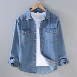 Camisas casuais masculinas primavera e verão cor sólida jaqueta fina estilo diário top jeans de manga comprida para homens 230726
