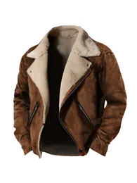 남자 재킷 가을 겨울 코트 남자 재킷 빈티지 견고한 턴 다운 칼라 야외 훈련 스웨이드 zip 포켓 양고기 양고기 칼라 따뜻한 재킷 230727