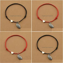 Charm Bracelets Handmade Sports Red Cord Rope Heart Rugby Football Pendant Adjustable For Player Fans Team Gifts Drop Delivery Jewelry Dhmxb