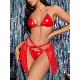 Bras sätter 1106 Y BH-kostym PU LÄDER DESIGN Beautif Red Tassel Style Stylish Two-Piece Performance Personlighet Charmig Fas Drop Deliv Dhliy