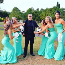 2020 Cheap Turquoise Mermaid Bridesmaid Dress Spaghetti Straps Sequins Satin Long Evening Party Gowns Wedding Guest Dresses Custom222y