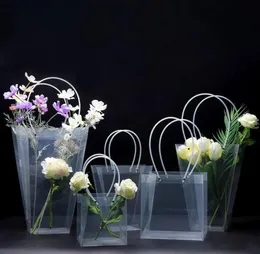 Clear Flower Bouquet Gift Bag Trapezoidal Plastic Storage Handbag PVC Packing Bags Birthday Party Holiday Handbags Large Wrap Flor7221004
