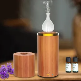 Avfuktare Arom Essential Oil Diffuser Nebulizer Wood Mini Portable Waterless Aromatherapy Diffuser Home Glass Arom Diffuser Gift