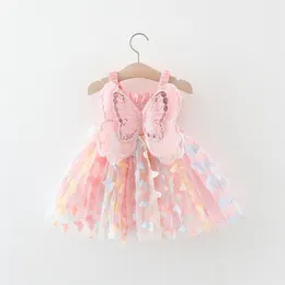 Girl's Dresses Summer Girls 'Princess Party Birthday Dress Back Bow Wings Fairy Strap Brodered Butterfly Mesh 230726