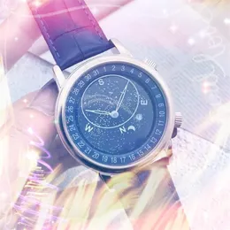 Céu azul estrelado data automática relógios masculinos luxo moda masculina couro aço cinto quartzo movimento masculino tempo lazer luminoso montr2793