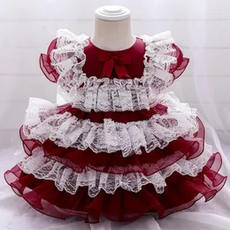 ガールドレス2023夏のチュチュロリータドレスベビー服のための1歳の誕生日弓王女バプテスマレースパーティーフラワーガウム