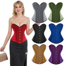 Women Overbust Satin Corset with Glitter Shimmery Detailing Women Fashion Plastic Bones Shapewear Corpete Korset No Frill No Trim Multicolors