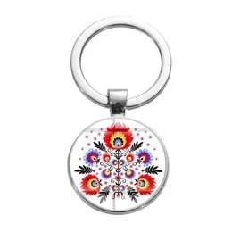 Keychains Lanyards Polish Folk Art Patterns Keychain Beautif Flower Print Glass Cabochon Key Chain Sier Plated Handmade Bag Car Llav Dht9T