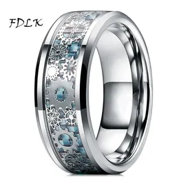 Bröllopsringar Mens Steampunk Gear Wheel rostfritt stål Ring Dragon Inlay Light Blue Carbon Fiber Gothic Band Size 6-132692