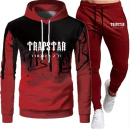 جاكيتات للرجال تتبع العلامة التجارية TrapStar المطبوعة للملابس الرياضية الرجال دافئ قطعتين وضعت سراويل سروال من قميص هوديي وضع هوديي الركض 230726