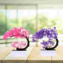 Dekorativa blommor 2 st små växter realistiska falska fönsterdekor dekor plast prydnad skrivbord konstgjord saftig bonsai