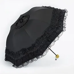 Parasol koronki kobiety deszczowe parasol słońce Paraguas Mujer czarny parasol składany księżniczka Guardda Chuva Invertido UV Dekoracja ochrony 230627