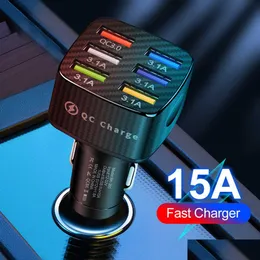 Inne auto elektroniki 15A ładowarka samochodowa 6 portów USB 12 V/24 V Adapter QC3.0 5 V/3A Szybkie ładowanie do dostawy telefonu komórkowego Dhfid Dhfid