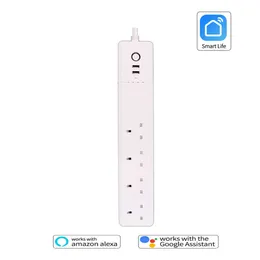 Smart Power Plugs UK ZigBee Power Strip 2 Usb Remote Voice Control Timer Plug Work With Home Alexa 16A 2500W Soquete elétrico Smart Tuya HKD230727