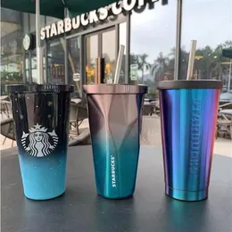 Copo de aço inoxidável de palha Starbucks estilo simples com relevo Metal portátil copo de café para casal com caixa de pacote273d