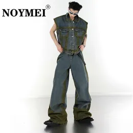 Tute da uomo NOYMEI Set da due pezzi Uomo lavato sfumato Trendy Denim Gilet senza maniche Capispalla Jeans vintage da uomo a gamba larga WA2100 230727