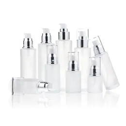 Garrafas de embalagem Garrafa cosmética de vidro fosco Loção de maquiagem Recipiente de bomba de spray recarregável Por 20Ml 30Ml 40Ml 50Ml 60Ml 80Ml 100 Dhdsu