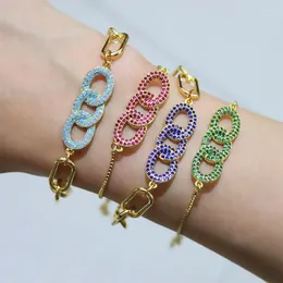 Charm Bracelets Multicolor Cuban Link Bracelet With Cubic Zirconia Boho Jewelry Femme Gold Color Stone Enlace Cubano Pulseras