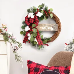 装飾的な花ガーランド格子縞の木製クリスマスフロントドアデコレーションミニツリーデコレーションハンギングホーム