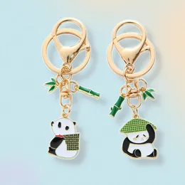 Cute Cartoon Panda Keychain Mascot Animal Metal Enamel Keyrings Girls Bag Pendant Women Car Key Holder Accessories Creative Gift