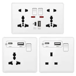 Smart Power Wtyczki White 18W Type-C Smart Fast Tall Wall Universal USB C Gniazdo UK 13A Podwójne gniazdo z panelem przełączającym AC110-250V HKD230727