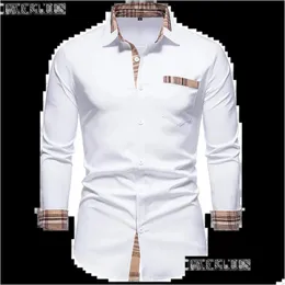 Camicie casual da uomo Mens Parklees 2022 Autunno Plaidwork formale per uomo Slim manica lunga bianca abbottonata camicia abito ufficio affari Dr Dhtpu