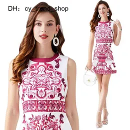 Summer Print O-neck Tank Mini Sheath Dress 2023 Women Designer Vacation Sleeveless Slim Paisley Floral Party Bodycon Formal Occasions Frocks Vestidos1