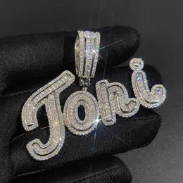 Pendant Necklaces TopBling A-Z Custom Signature Letters Name Pendant Necklace T Cubic Zircon Hip Hop 18k Real Gold Plated Jewelry 230727