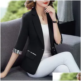 Damskie garnitury Blazers damskie letnia kurtka kobiet 3/4 luźne zwykłe płaszcze na notowanie kołnierza blezer femme marne odzież plus rozmiar Dhjpm Dhjpm