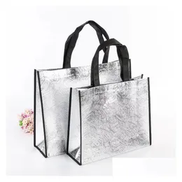 Envoltura de regalo Bolsa de tienda reutilizable para mujer Bolsas de almacenamiento de viaje de lona de gran capacidad Brillo láser Bolso femenino Bolsa de comestibles Entrega directa Ho Oteir