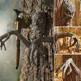 Lådor trädbark ansikte halloween utomhus trädgård staty spöke ansikte skulptur dekor skräck träd demon dekoration hemsökt hus