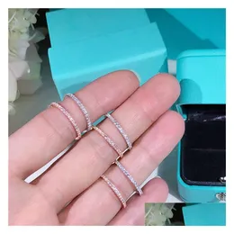 Yüzükler Moda Gerçek Katı 100% 925 Sterling Sier Diamond Ring Solitaire Basit Yuvarlak İnce Bant Parmağı Kadınlar Element Mücevher Drop D Dholt