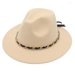 Beralar (56-61cm) PU zinciri geniş ağzına kadar fedora şapkası kadınlar erkekler Cap 2023 Sonbahar Boğa Kemeri Caz ​​Bayanlar Ülke Somberos de Mujer