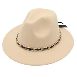 Boinas (56-61cm) PU Corrente Larga Chapéu Fedora Fedora Homens Boné de Feltro 2023 Outono Bull Belt Jazz Senhoras Country Sombreros De Mujer