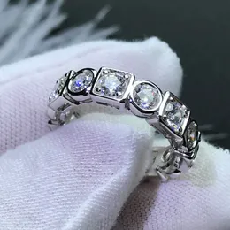 Bröllopsringar Anziw 925 Sterling Silver 3,5 mm rund klippt full ring för kvinnor Simulerat Diamond Square Engagement Band 230726