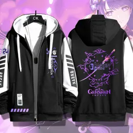 Męskie kurtki anime gry genshin Impact Cos BEELZEBUL Electro Postacie Casual Losefitting Zipper Cardi Print Zapowatkowy płaszcz z kapturem 230726