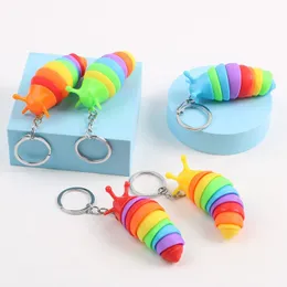 Mini Rainbow Slug Fidget Keychain Creative Caterpillar Decompression Keyring for Adult Kids Backpack Pendant Birthday Gift