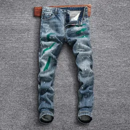 Jeans da uomo Street Fashion Uomo Pantaloni elasticizzati strappati sottili elastici blu retrò Pantaloni in denim hip-hop firmati dipinti Hombre