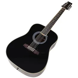 Kablar High Gloss 12 String Acoustic Guitar 41 Inch Western Guitar Spruce Wood Top Folk Guitar Svart och naturlig färg